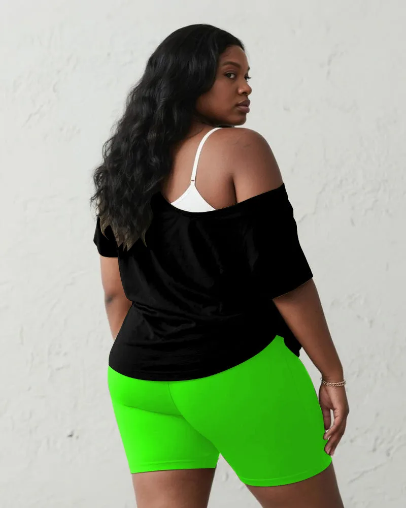 Women's Big & Tall Halloween Green Pumpkin Graffiti Print Short Sleeve Shorts Suit sold by Biggmans product image thumbnail 5