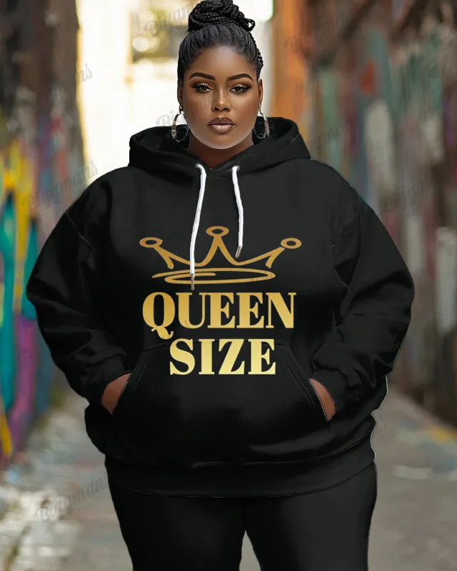 Women's Plus Simple Daily Queen Size Letter Print Long-sleeved Hoodie sold by Biggmans