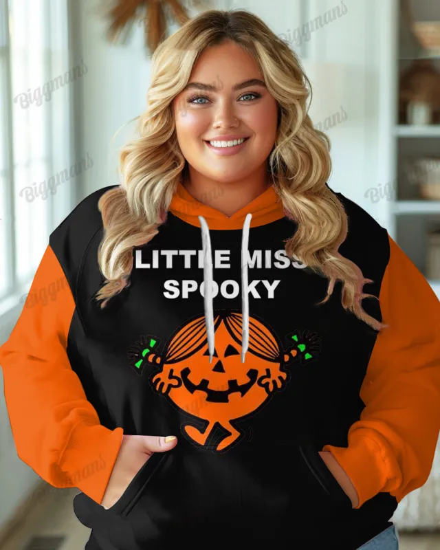 Women's Plus Simple Fashion Little Miss Spooky Print Long-sleeved Hoodie sold by Biggmans
