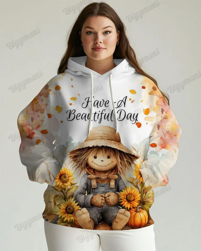 Women's Plus Have a Beautiful Day Scarecrow Print Long-sleeved Hoodie sold by Biggmans