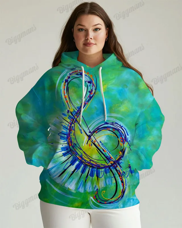 Women's Plus Tie Dye Music Print Long-sleeved Hoodie sold by Biggmans