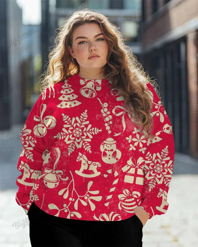 Plus Size Retro Christmas Pattern Print Casual Long Sleeve Sweatshirt sold by Biggmans