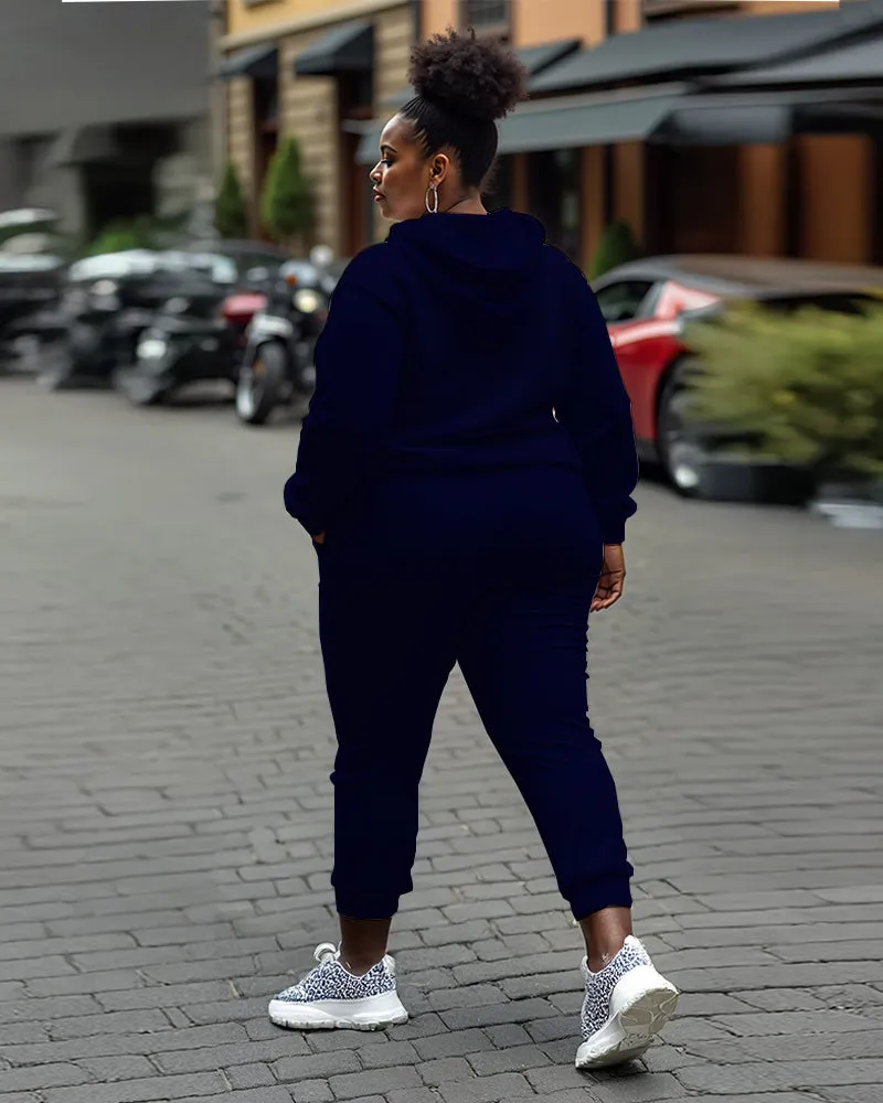 Women's Plus Size Letter Printing Long Sleeve Hoodie and Casual Pants Set sold by Biggmans product image thumbnail 2