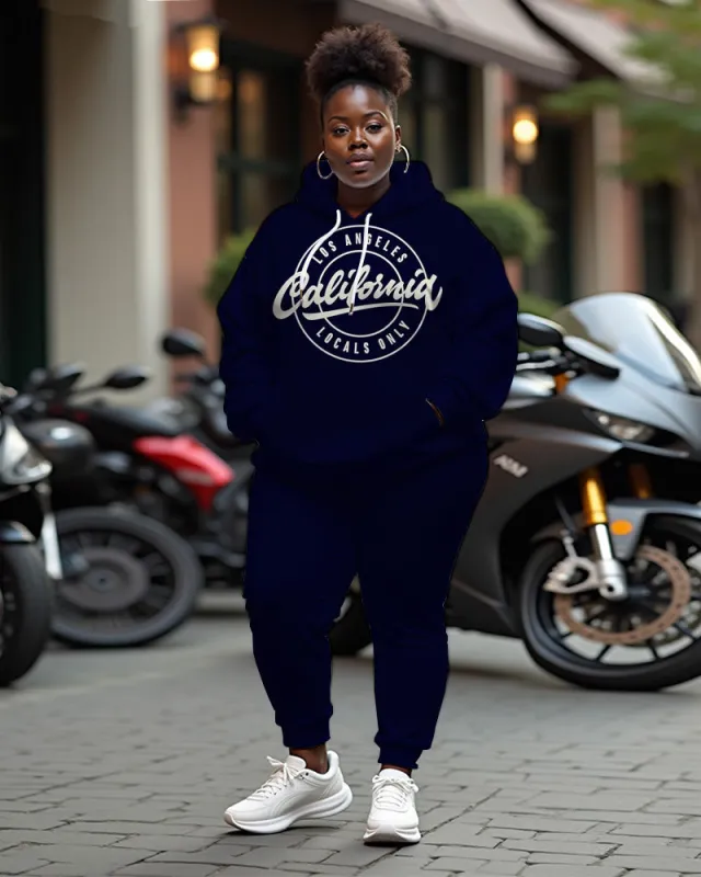 Women's Plus Size Letter Printing Long Sleeve Hoodie and Casual Pants Set sold by Biggmans
