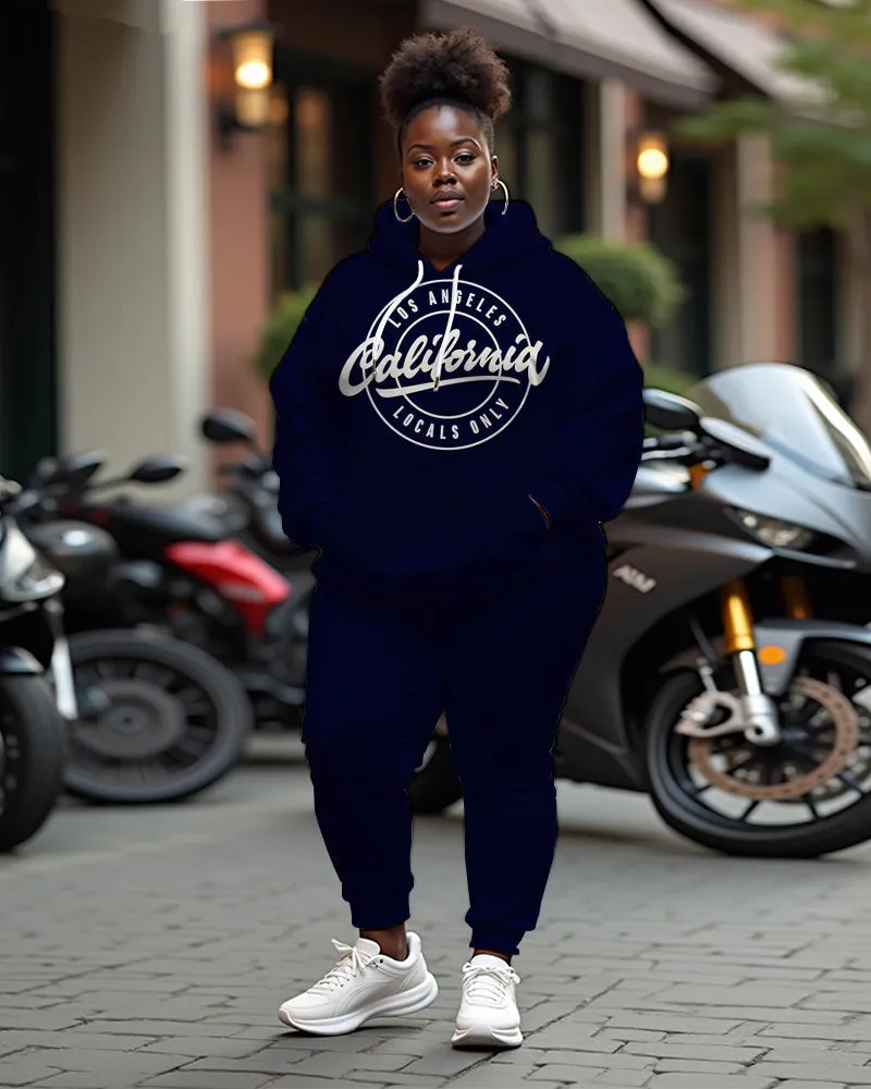 Women's Plus Size Letter Printing Long Sleeve Hoodie and Casual Pants Set sold by Biggmans