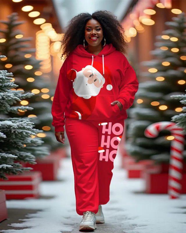 Women's Plus Size Santa Claus Long Sleeve Hoodie and Casual Pants Set sold by Biggmans