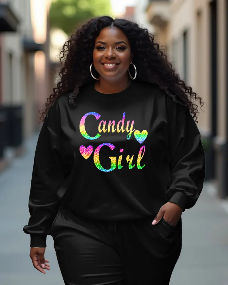 Women's Plus Size Candy Girl Long Sleeve Crewneck Sweatshirt sold by Biggmans