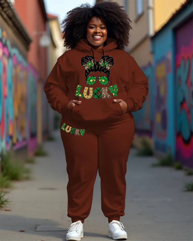 Women's Plus Size Happy Patrick's Day Hoodie and Pants Set sold by Biggmans