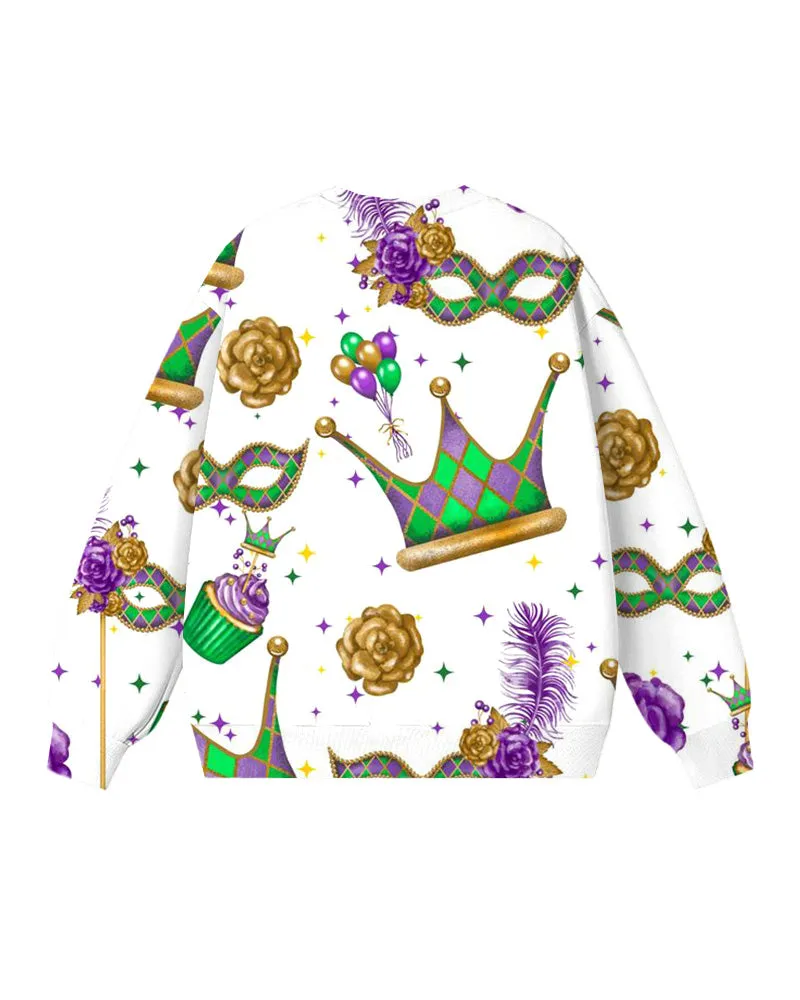 Women's Plus Size Mardi Gras Mask Print Long Sleeve Crewneck Sweatshirt sold by Biggmans product image thumbnail 2