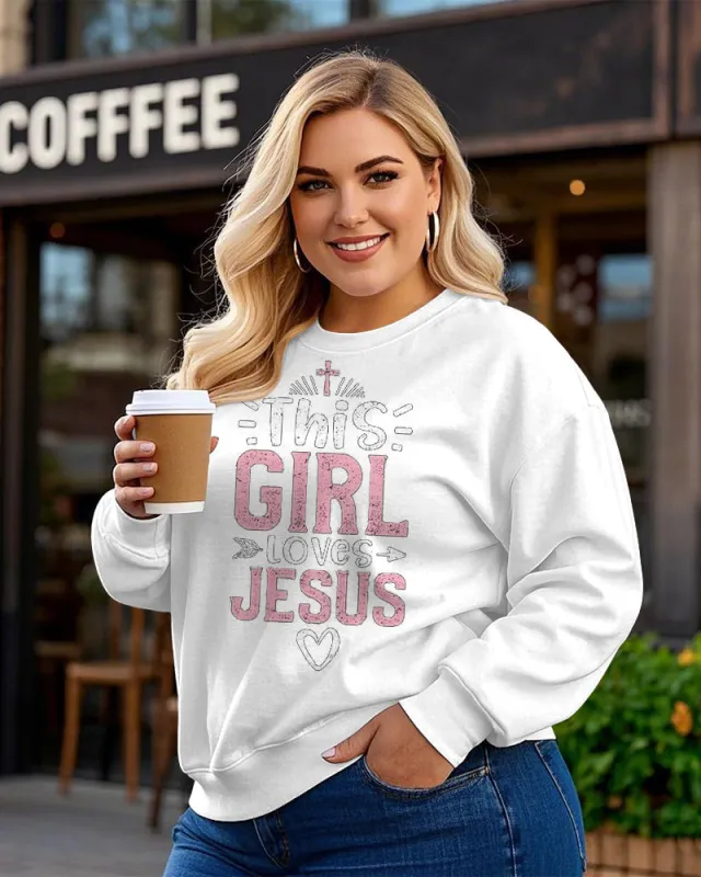 Women's Plus Size This Girl Loves Jesus Long Sleeve Crewneck Sweatshirt sold by Biggmans
