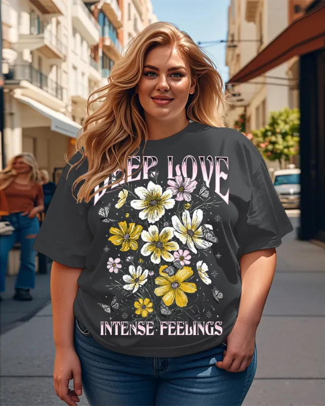 Women's Plus Size Deep Love Round Neck Short Sleeve T-Shirt sold by Biggmans