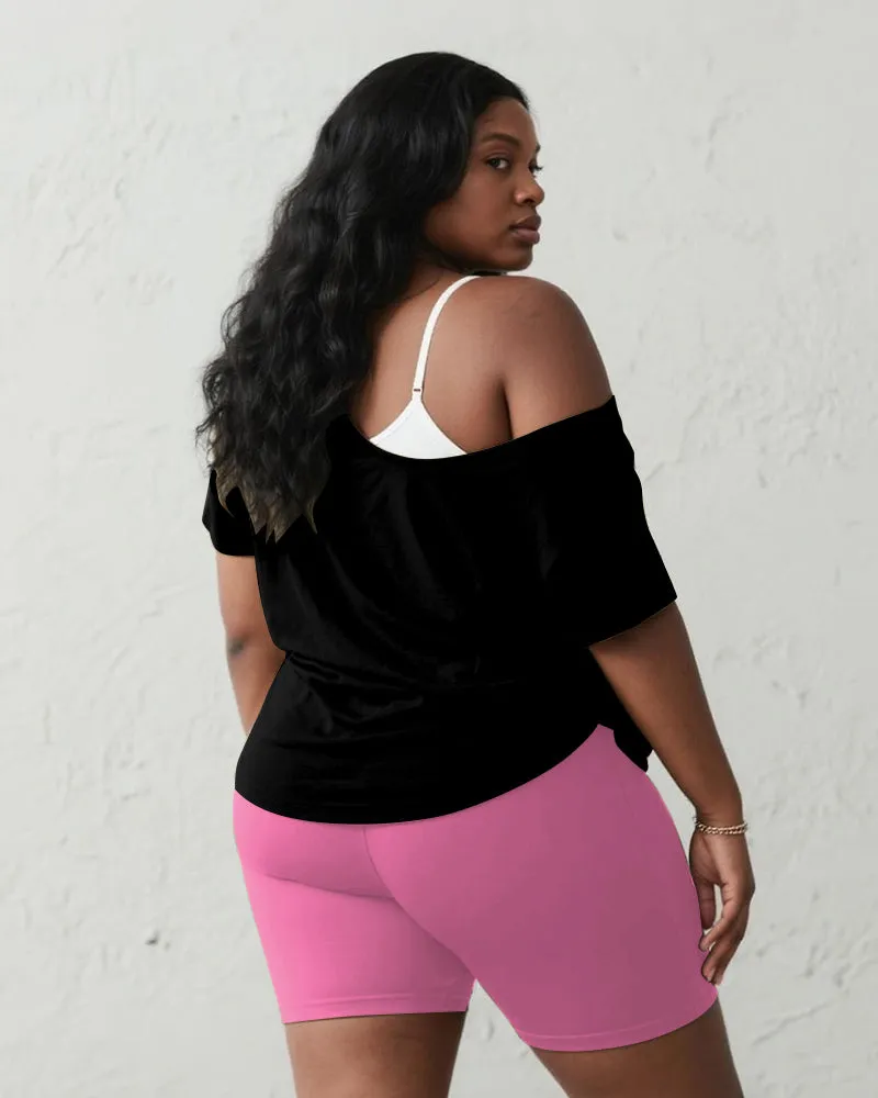 Women's Plus Size Pink Rose Butterfly Print Short Sleeve Shorts Suit sold by Biggmans product image thumbnail 5