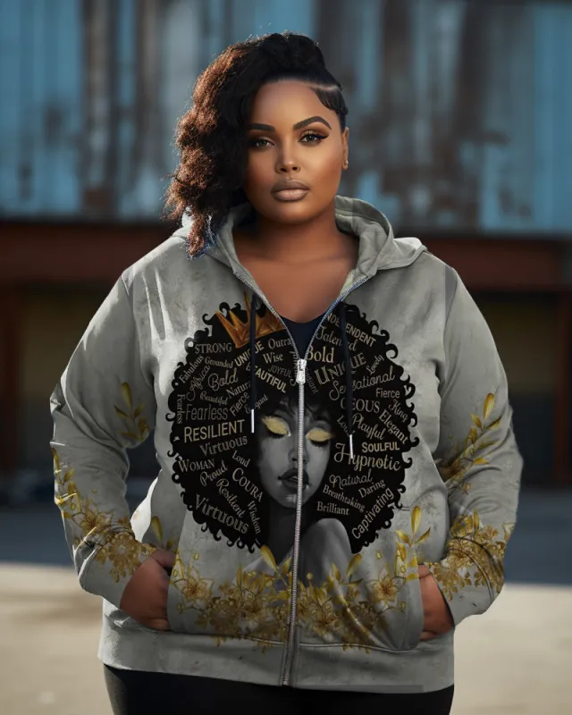 Women's Plus Size Gold Foil Queen Historical Black Moon Vintage Long Sleeve Zip Hoodie sold by Biggmans
