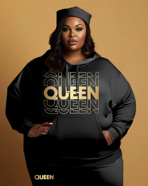 Women's Large Size Simple Style Art Letter Queen Hoodie and Sweatpants Set sold by Biggmans product image thumbnail 2