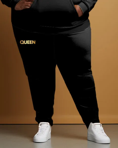 Women's Large Size Simple Style Art Letter Queen Hoodie and Sweatpants Set sold by Biggmans product image thumbnail 3