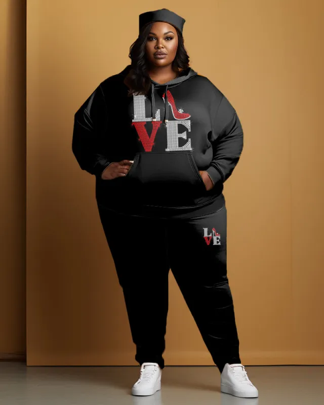 Women's Large Size Simple Style High Heels Love Hoodie and Sweatpants Set sold by Biggmans