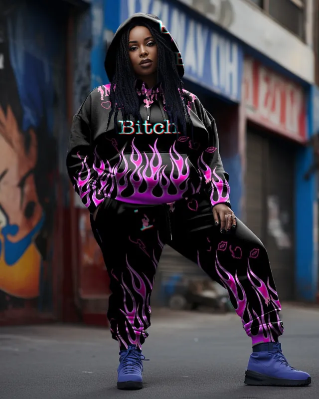 Women's Plus Size Flame Color Block Hoodie Set sold by Biggmans