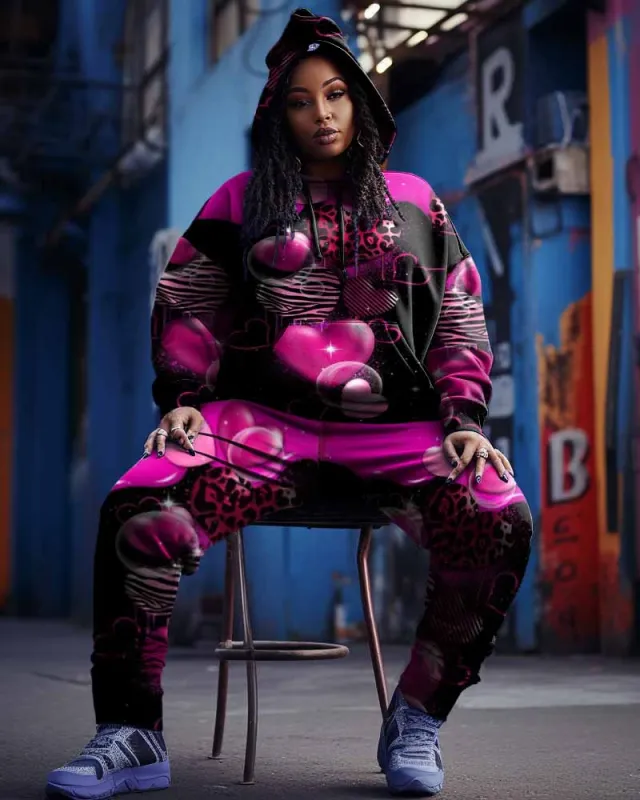 Women's Plus Size Thrilling Graffiti Hoodie Set sold by Biggmans