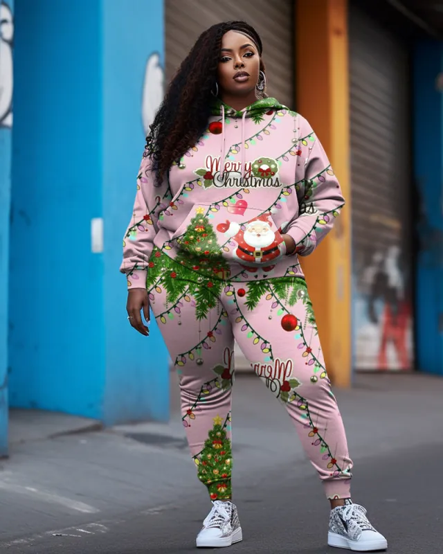 Women's Plus Size Santa Color Lights Hoodie Set Two Piece sold by Biggmans