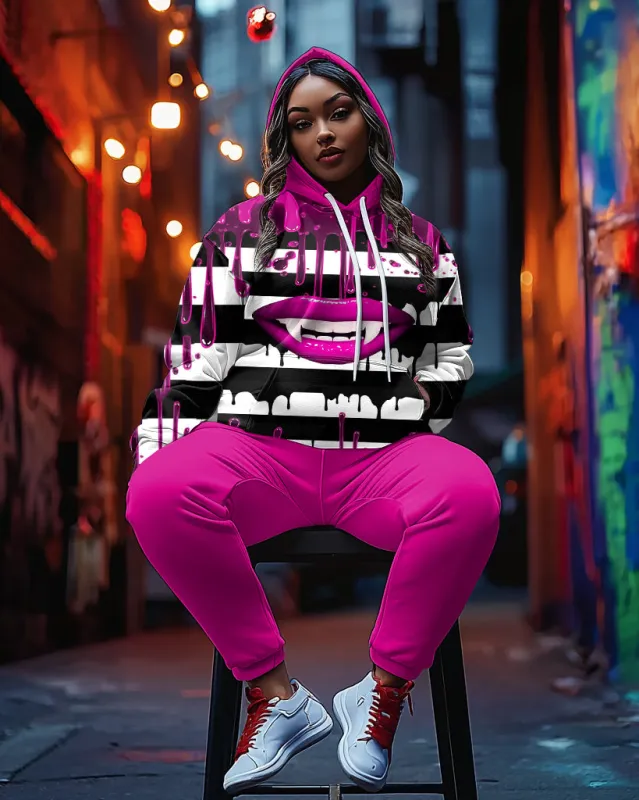 Long Sleeved Hoodie Plus Size Outfit for Women with Color Matching Lips for Halloween sold by Biggmans