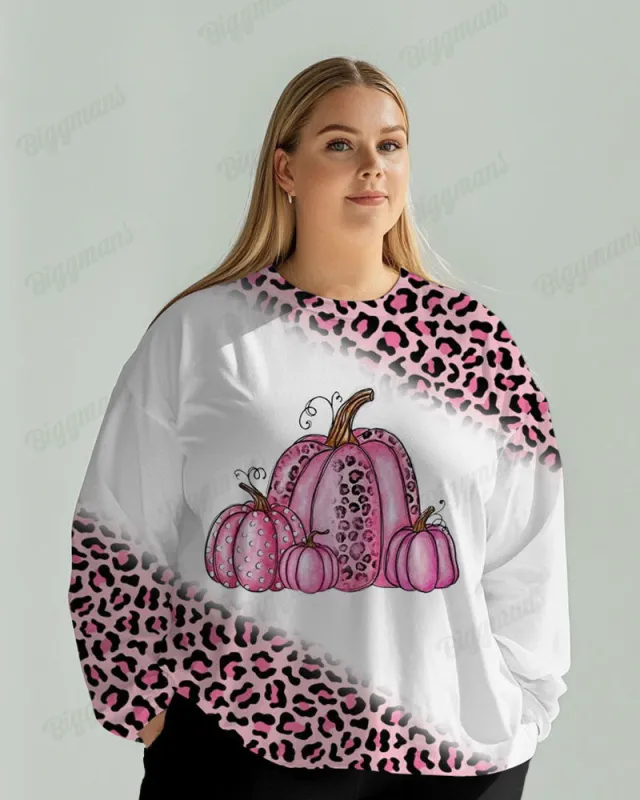 Pink Pumpkin Leopard Print Long Sleeve T-shirt sold by Biggmans