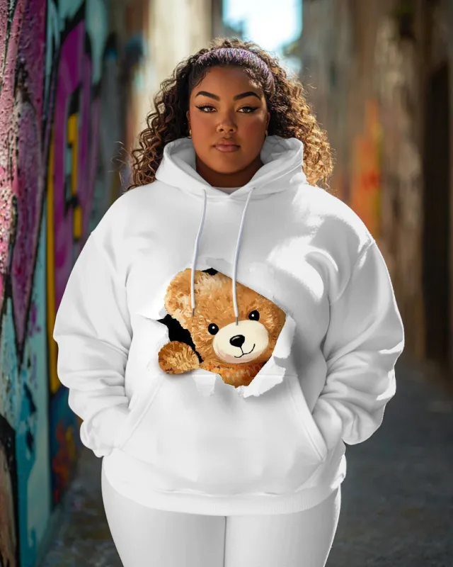 Women's Plus Naughty Little Brown Bear Casual Hoodie sold by Biggmans