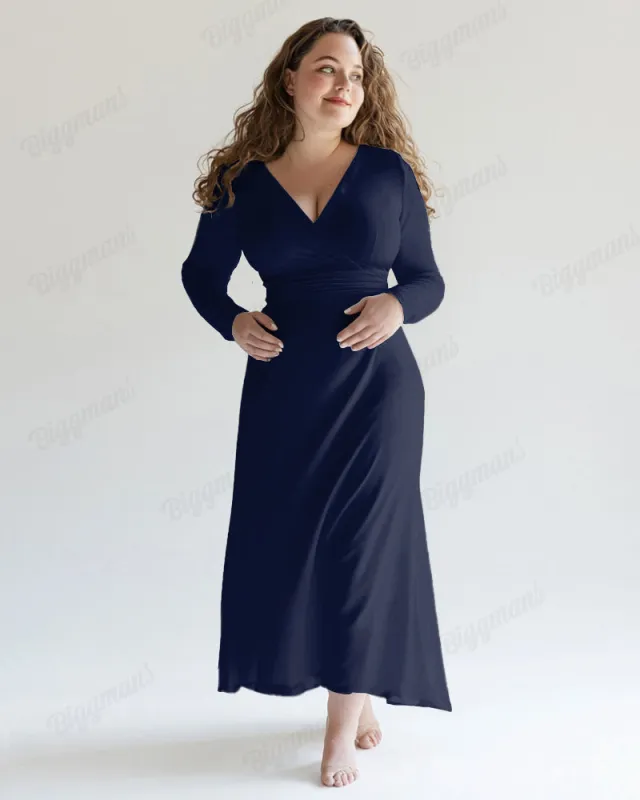 Casual Elegant Solid Color Midi Dress Plus Size Women Dress sold by Biggmans