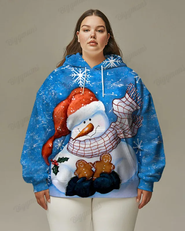 Plus Size Christmas Snow Land Snowman Print Casual Long Sleeve Sweatshirt sold by Biggmans