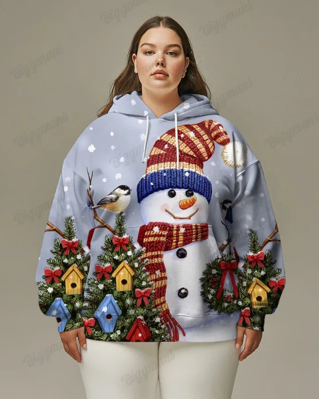Women's Plus Size Christmas Snowman Long Sleeve Hooded Sweatshirt sold by Biggmans