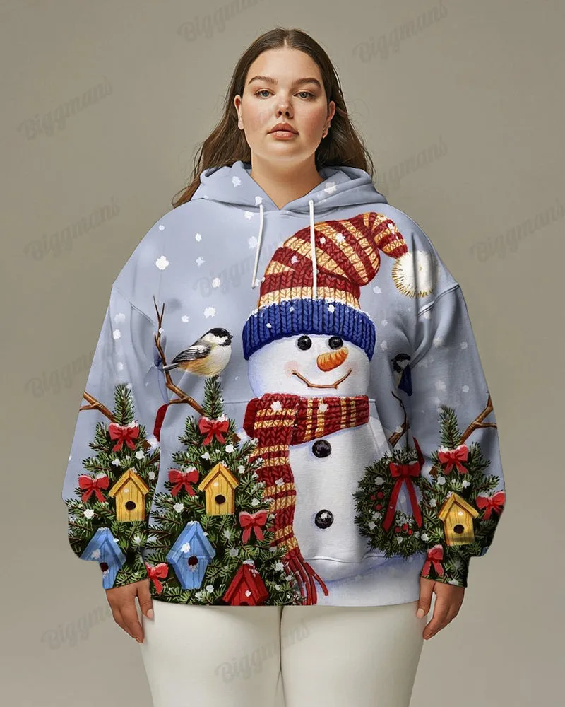 Women's Plus Size Christmas Snowman Long Sleeve Hooded Sweatshirt sold by Biggmans