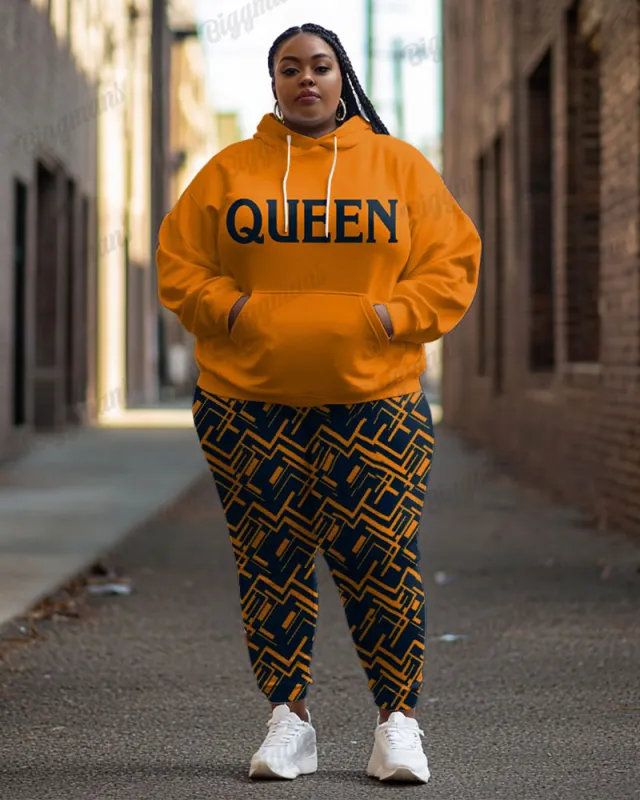 Women's Casual Street Fashion Colorblock Queen Print Plus Size Hoodie Suit sold by Biggmans