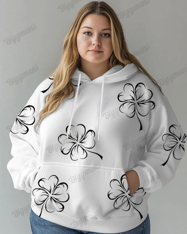 Women's Plus Four Leaf Clover Print Long-sleeved Hoodie sold by Biggmans