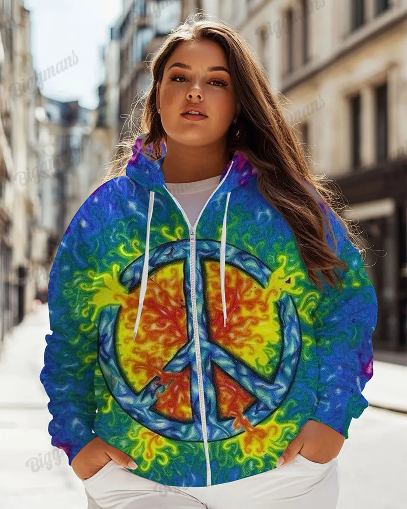 Women's Plus Size Tie Dye Long Sleeve Zipper Hoodie sold by Biggmans