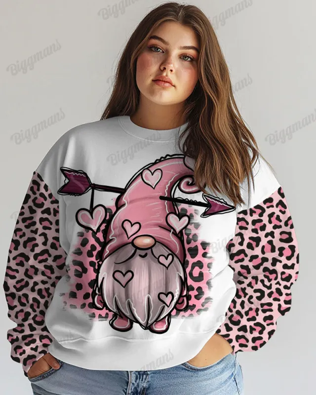 Plus Size Leopard Gnome Print Casual Long Sleeve Sweatshirt sold by Biggmans