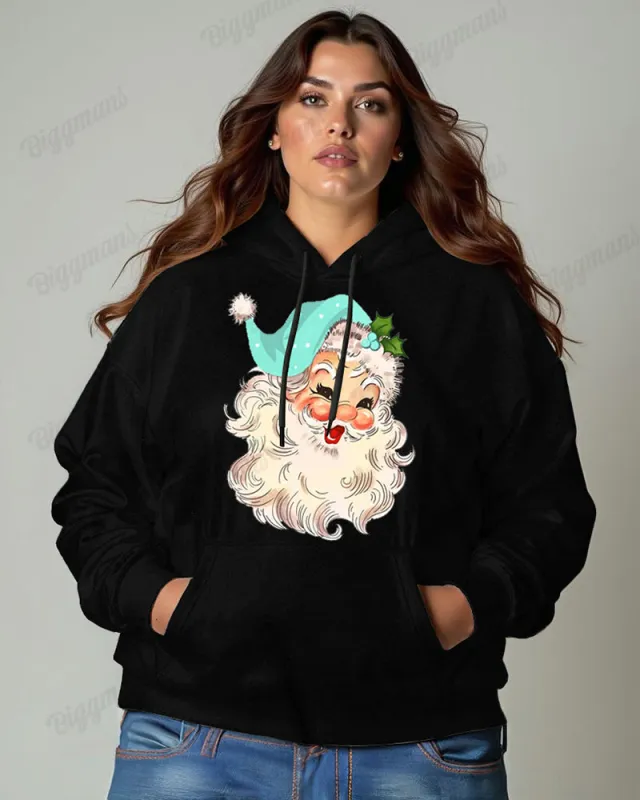 Santa Claus Head Print Women's Plus Size Cotton Hoodie made by Biggmans