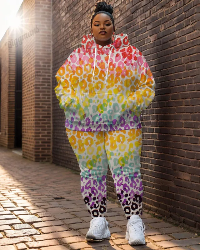 Women's Street Fashion Colorful Leopard Print Plus Size Hoodie Suit sold by Biggmans