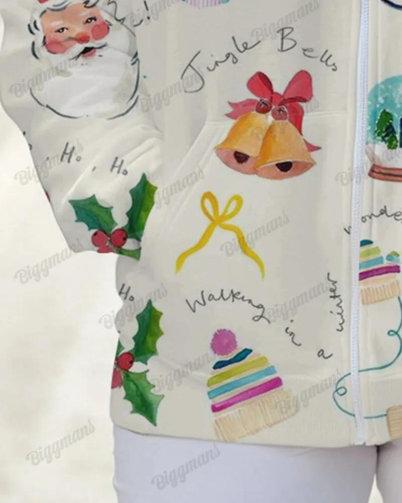 Women's Plus Christmas Pattern Print Long-sleeved Zipper Hoodie sold by Biggmans product image thumbnail 4