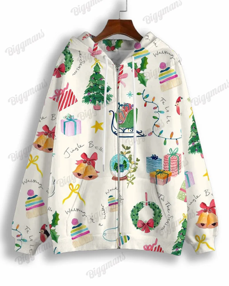 Women's Plus Christmas Pattern Print Long-sleeved Zipper Hoodie sold by Biggmans product image thumbnail 2