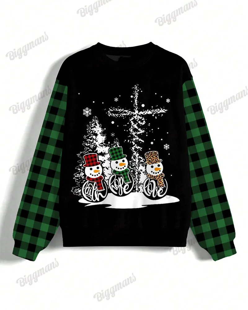 Women's Plus Size Faith Hope Love Snowman Plaid Print Long Sleeve Sweatshirt sold by Biggmans product image thumbnail 3