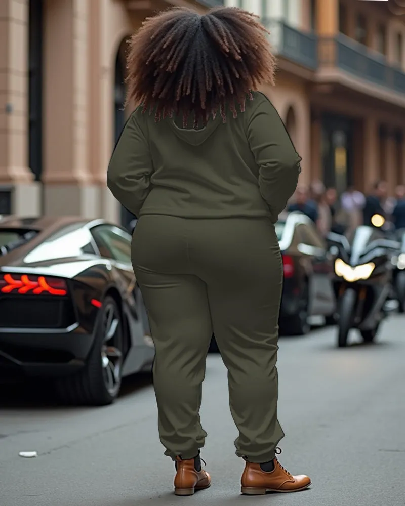 Women's Plus Size She Letter Long Sleeve Hoodie and Casual Pants Set sold by Biggmans product image thumbnail 2