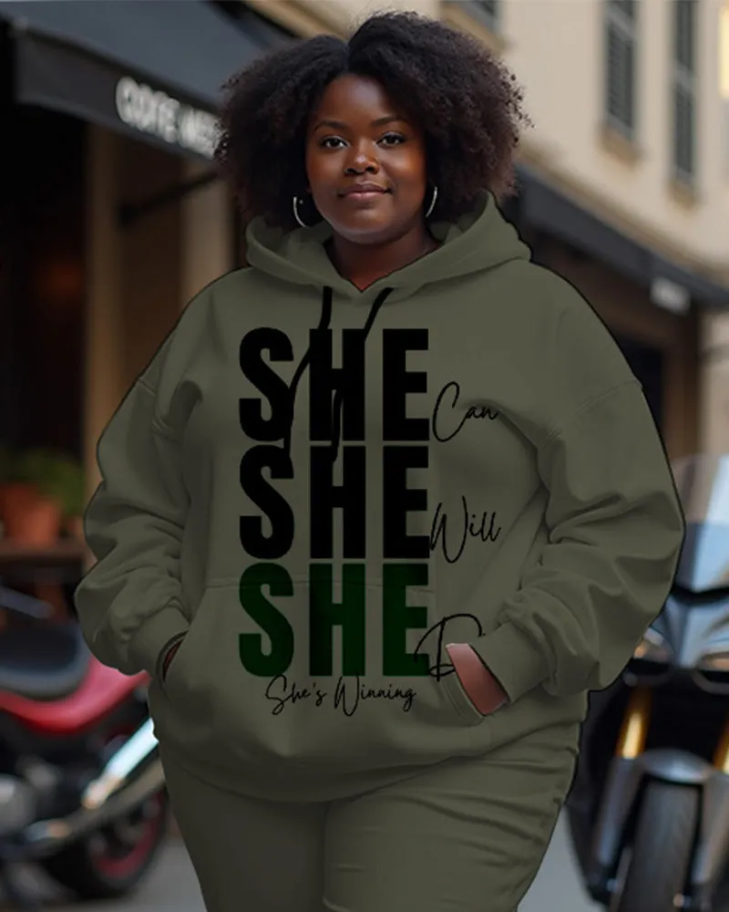 Women's Plus Size She Letter Long Sleeve Hoodie and Casual Pants Set sold by Biggmans product image thumbnail 3