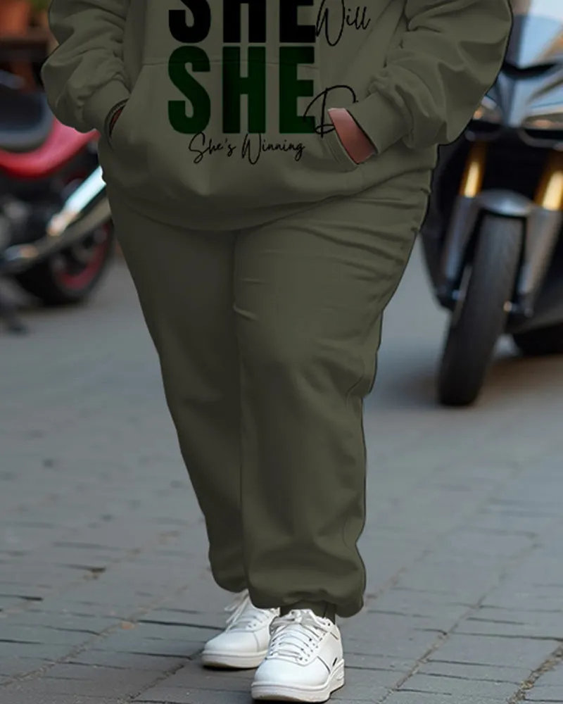 Women's Plus Size She Letter Long Sleeve Hoodie and Casual Pants Set sold by Biggmans product image thumbnail 4