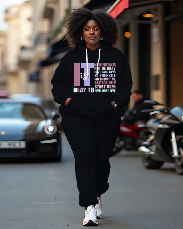 Women's Plus Size Letter Printing Long Sleeve Hoodie and Casual Pants Set sold by Biggmans