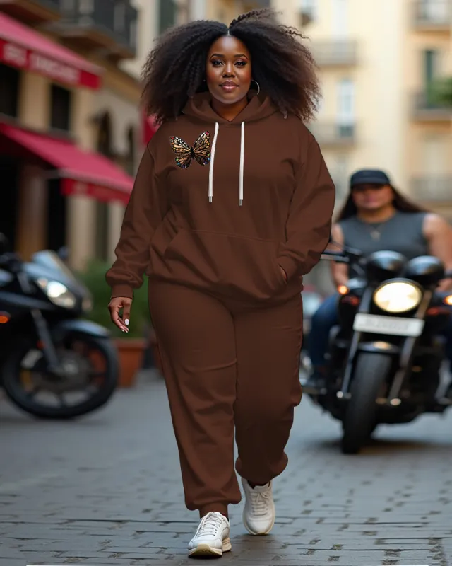 Women's Plus Size Melanin Butterfly Long Sleeve Hoodie and Casual Pants Set sold by Biggmans
