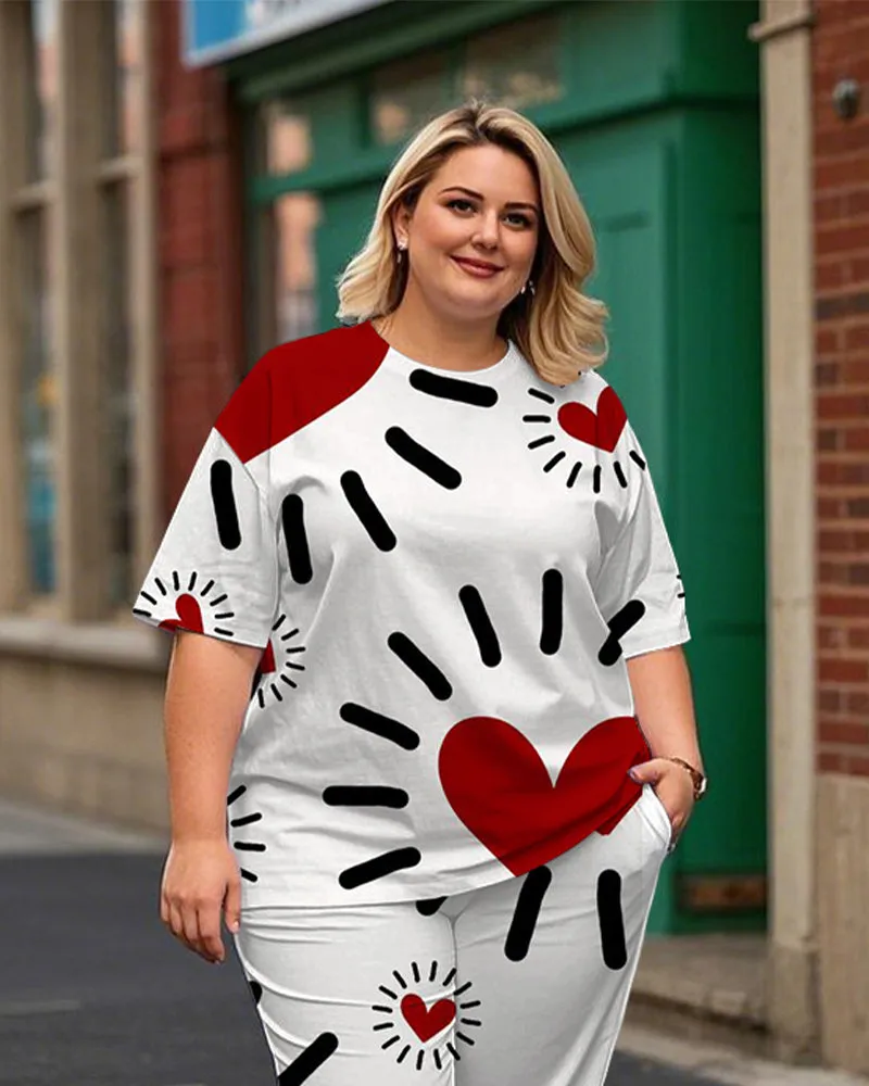 Women's Plus Size Graffiti Heart Print T-Shirt and Print Trousers Suit sold by Biggmans product image thumbnail 2