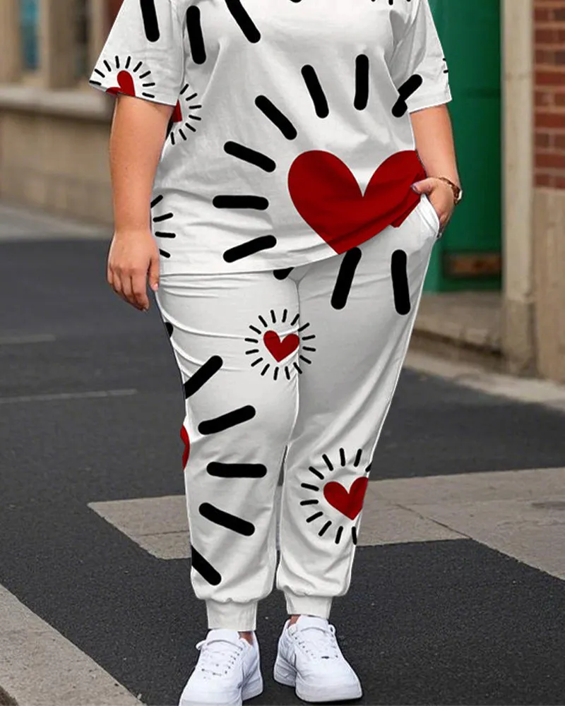 Women's Plus Size Graffiti Heart Print T-Shirt and Print Trousers Suit sold by Biggmans product image thumbnail 3