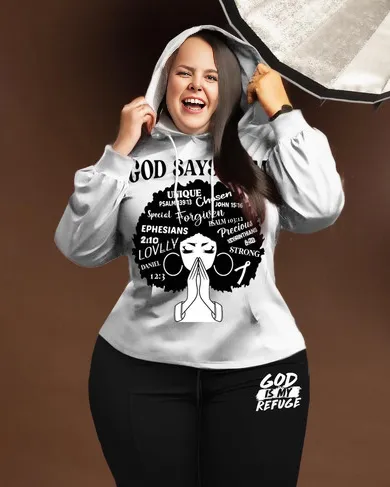 Women's Plus Size Afro Girl Bless Hoodie Set sold by Biggmans product image thumbnail 2