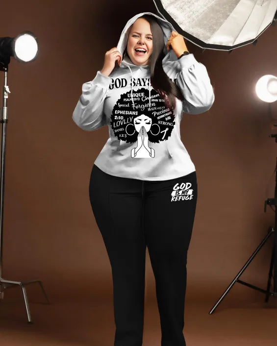 Women's Plus Size Afro Girl Bless Hoodie Set sold by Biggmans