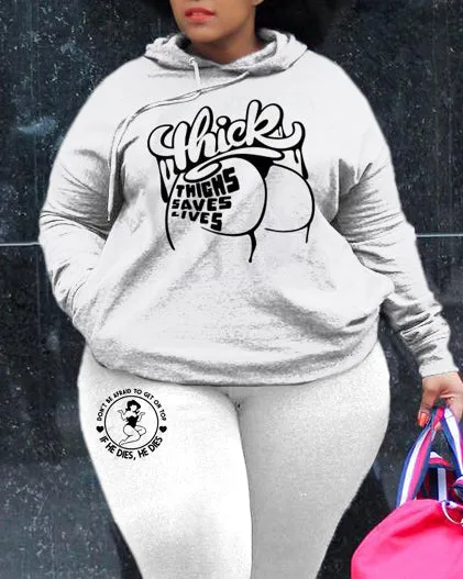 Women's Plus Size 2 Piece Sweatsuit Letter Print Hoodie and Pants Set sold by Biggmans product image thumbnail 2