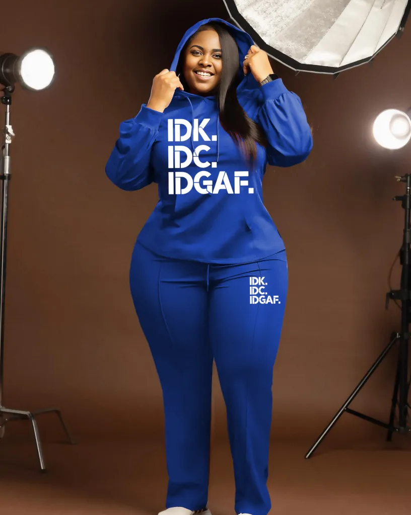 Women's Plus Size Outfits Idk Idc Hoodie Sweatshirt and Pants Set sold by Biggmans